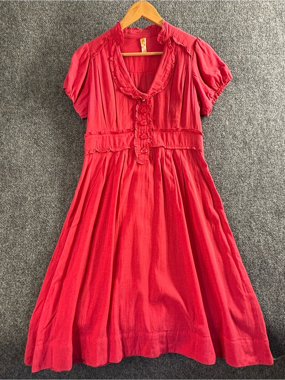 Maeve Bright Red Short Sleeve Ruffle-Trim Dress